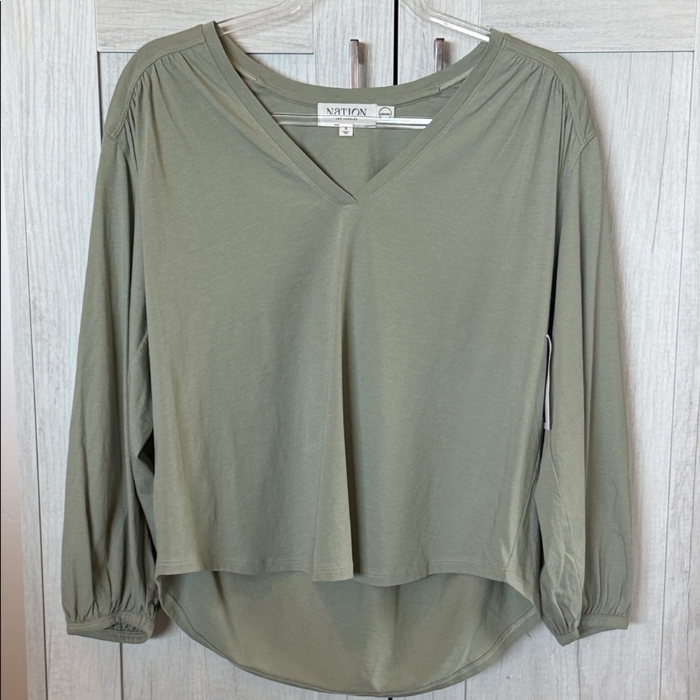 Nation LTD Savanna Moss Green V-Neck Long Sleeve Top